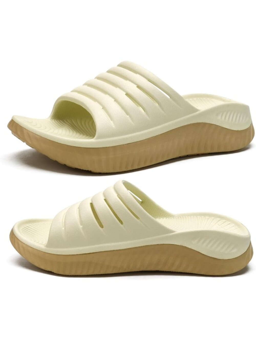 Women's Beige Khaki Comfortable Open Toe Slides Thick Cushion Recovery Sandals